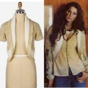 Anthro SLEEPING ON SNOW Utopia Cardigan Shrug Bolero Sweater Ivory Cream Gold